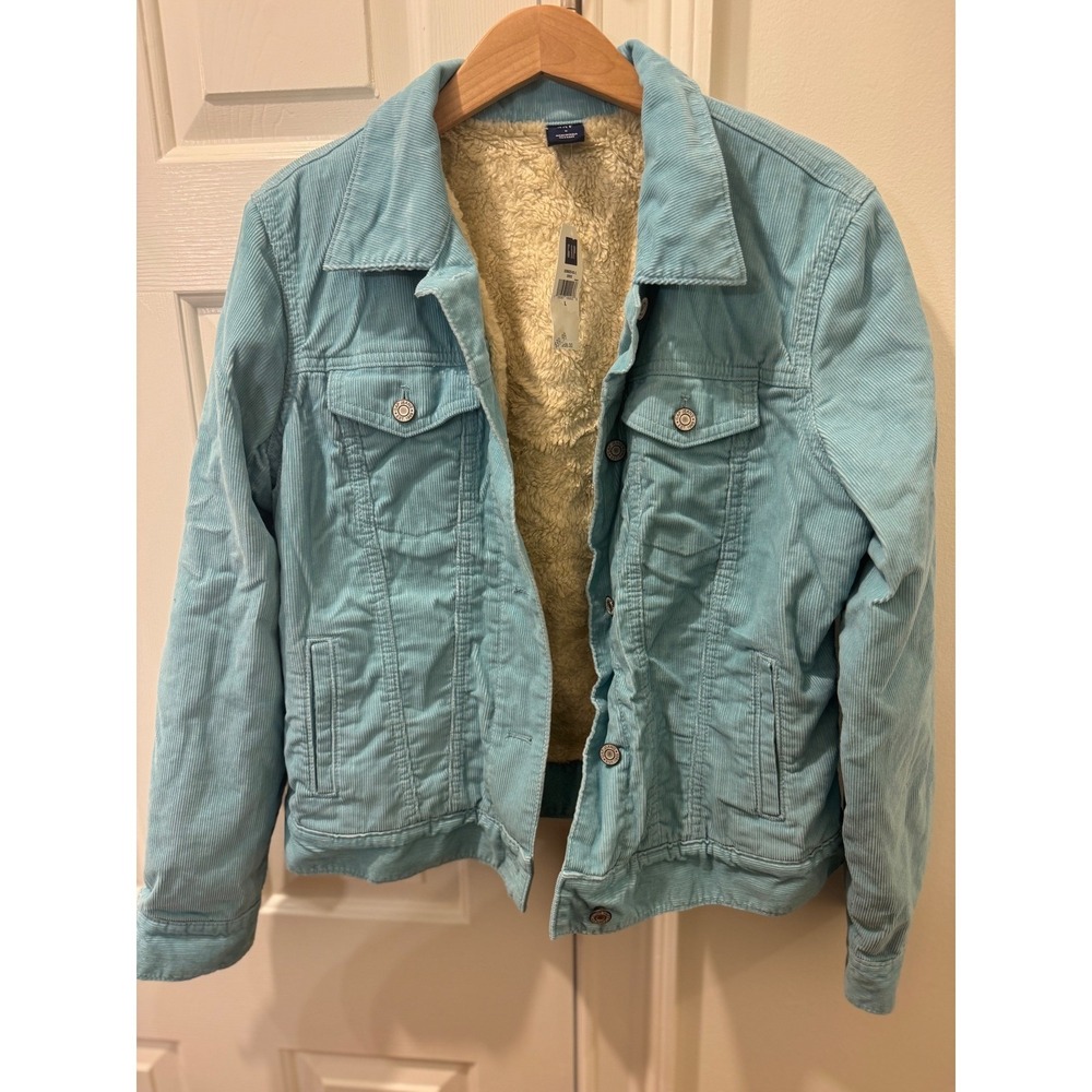 Gap Womens Light Blue Sherpa‎ Lined Corduroy Trucker Jacket Large 328823-01-1